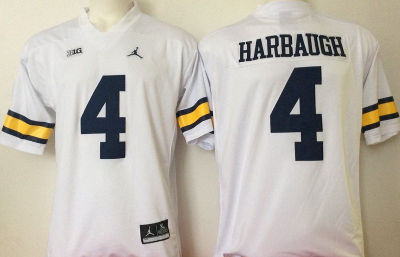 Men Michigan Wolverines 4 Jim Harbaugh Navy White College Football Stitched Jersey