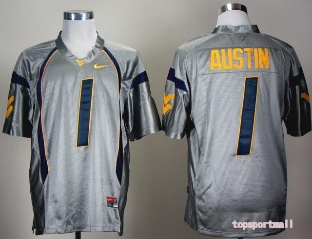 Men West Virginia Mountaineers 1 Tavon Austin Grey College Football Stitched Jersey