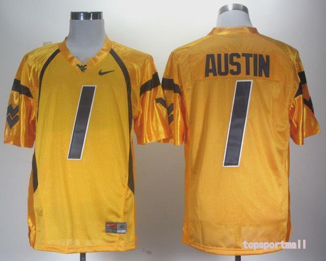 Men West Virginia Mountaineers 1 Tavon Austin Yellow College Football Stitched Jersey