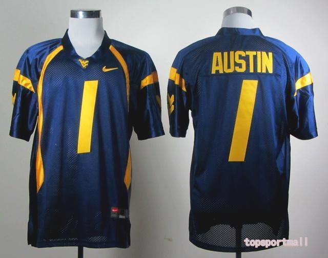 Men West Virginia Mountaineers 1 Tavon Austin Blue College Football Stitched Jersey