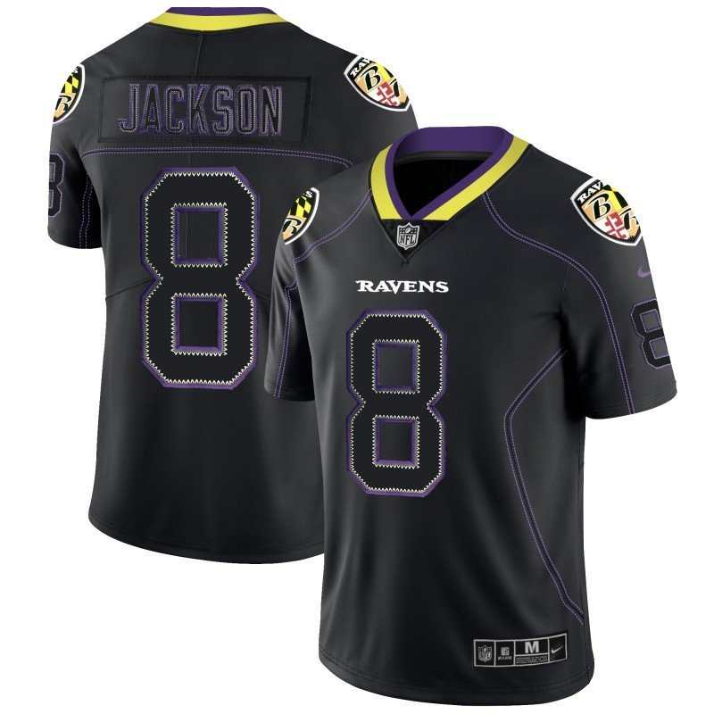 Men's Ravens #8 Lamar Jackson Lights Out Black LT Stitched Jersey