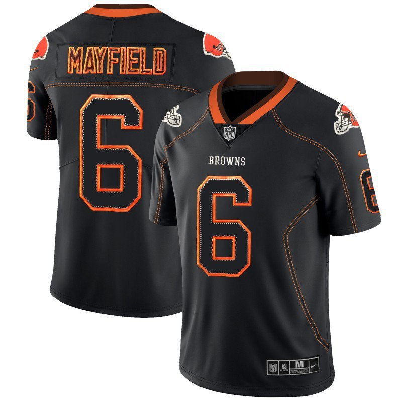 Men's Browns #6 Baker Mayfield Lights Out Black LT Stitched Jersey