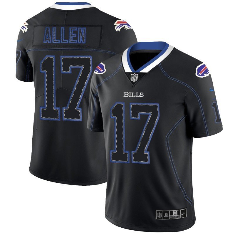 Men's Bills #17 Josh Allen Lights Out Black LT Stitched Jersey