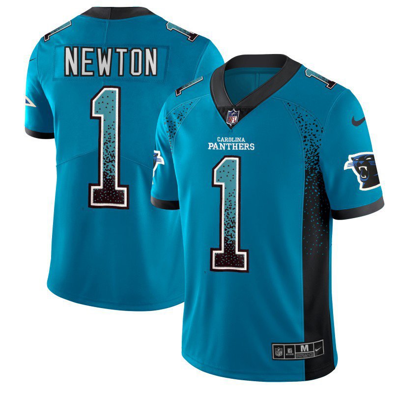 Men's Panthers #1 Cam Newton Limited Blue Drift Fashion Stitched Jersey