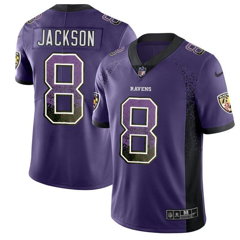 Men's Ravens 8 Lamar Jackson Limited Purple Drift Fashion Stitched Jersey