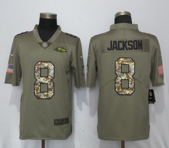 Men's Baltimore Ravens 8 Lamar Jackson salute to service Stitched Jersey