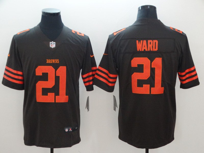 Men's Cleveland Browns 21# Denzel Ward Brown Color Rush Stitched Jersey