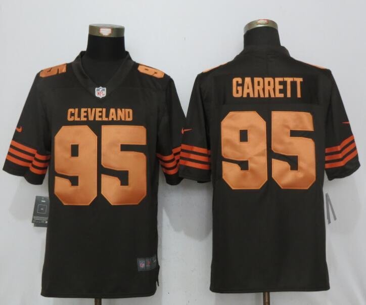 Men's Cleveland Browns 95# Myles Garrett Brown Rush Stitched Jersey