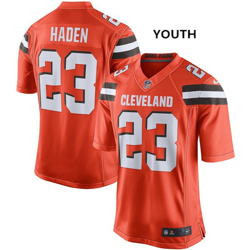 Youth Cleveland Browns 23# Joe Haden Game Orange Stitched Jersey