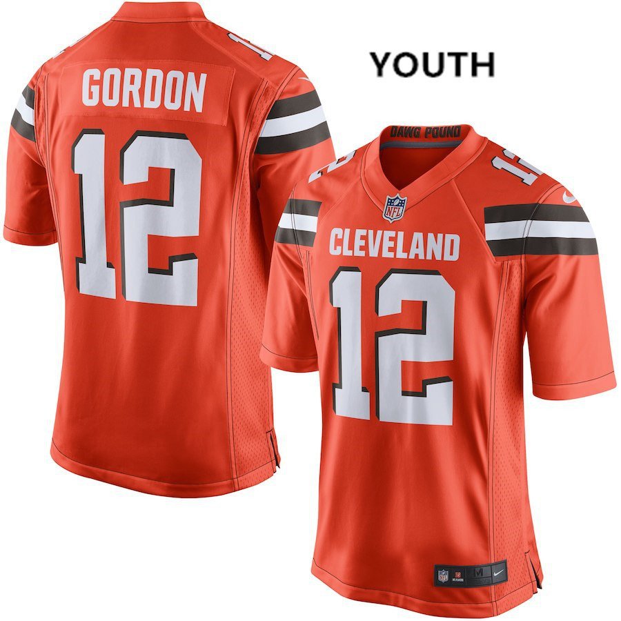 Youth Cleveland Browns 12# Josh Gordon Orange Stitched Jersey