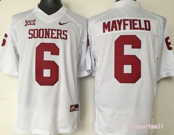 Men's Oklahoma Sooners #6 Baker Mayfield College White Stitched Jersey