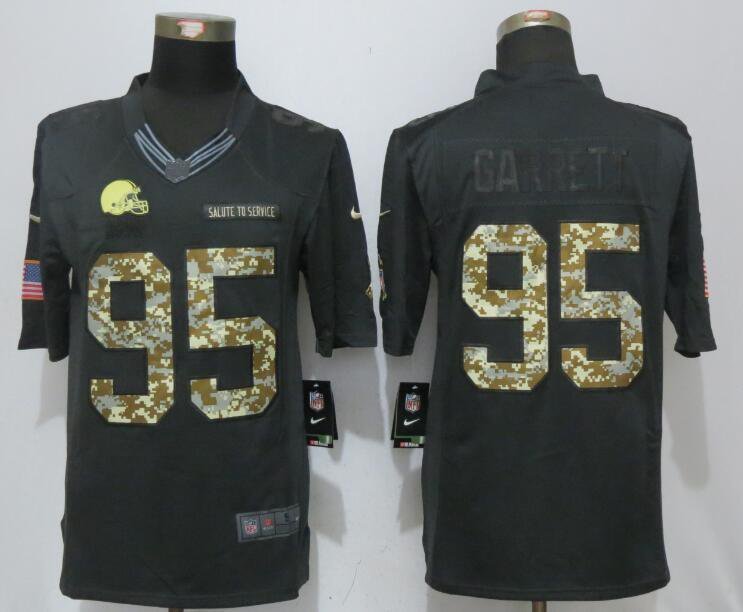 Men's Cleveland Browns 95# Myles Garrett Green Salute To Service Stitched Jersey