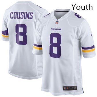 Youth Minnesota Vikings 8# Kirk Cousins Game White Stitched Jersey