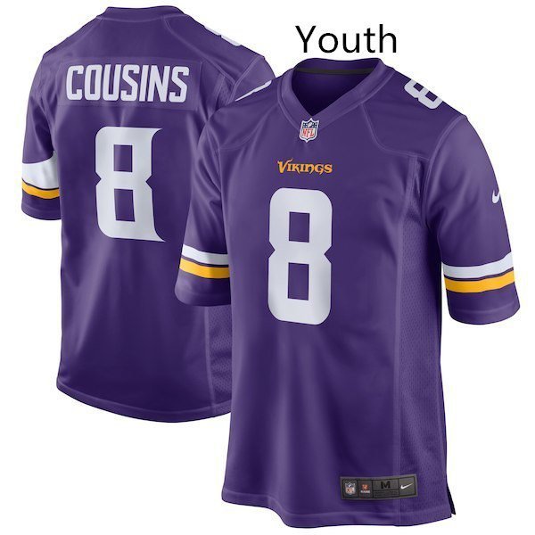 Youth Minnesota Vikings 8# Kirk Cousins Game Purple Stitched Jersey