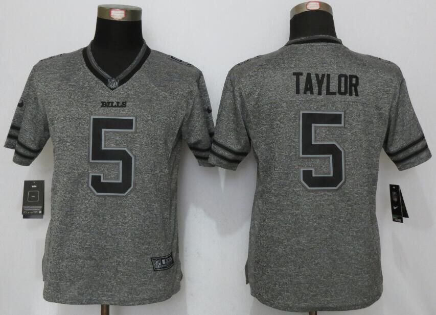 Women's Buffalo Bills #5 Tyrod Taylor Game Gray Stitched Jersey