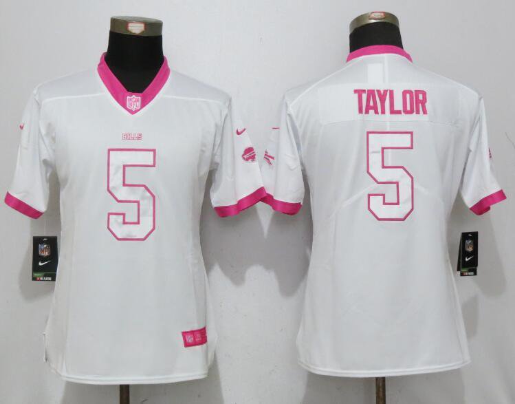 Women's Buffalo Bills #5 Tyrod Taylor Limited White Pink Stitched Jersey