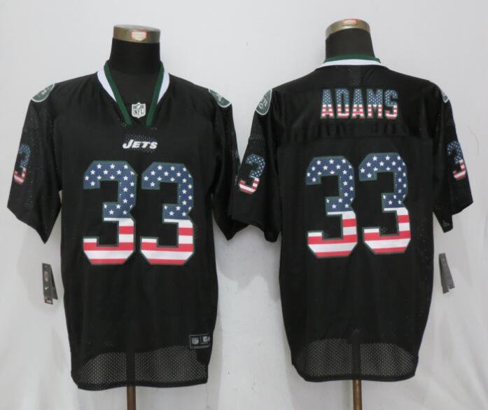 Men's Jets #33 Jamal Adams Elite Black USA Flag Stitched Jersey