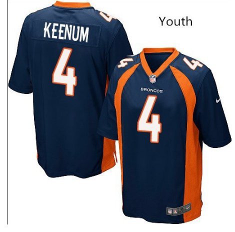 Youth Denver Broncos #4 Case Keenum Navy Blue Stitched Jersey