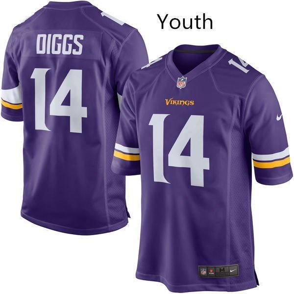 Youth Minnesota Vikings 14# Stefon Diggs Purple Stitched Jersey