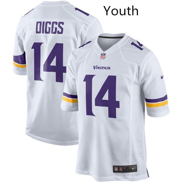 Youth Minnesota Vikings 14# Stefon Diggs White Stitched Jersey