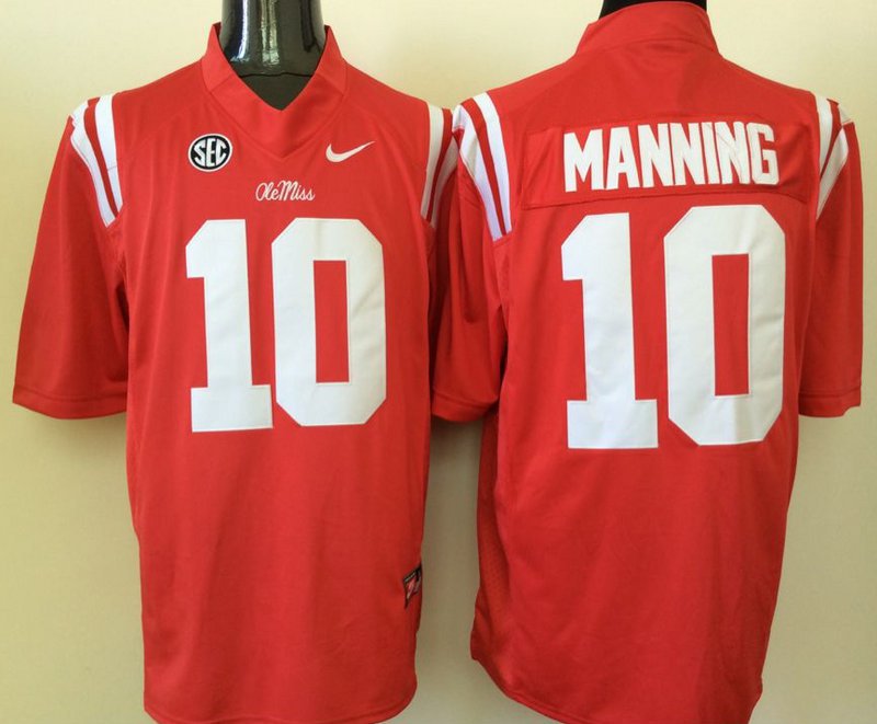 Men's Ole Miss Rebles 10 Eli Manning Red College Stitched Jersey