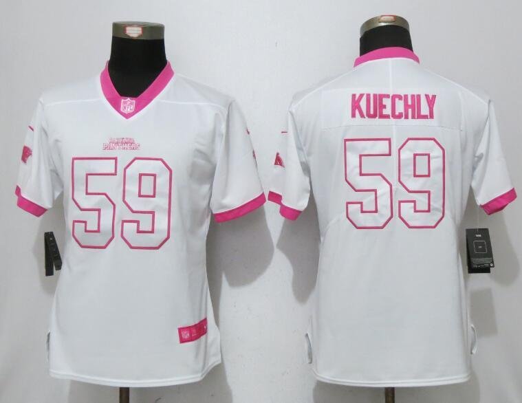 Women's Carolina Panthers 59# Luke Kuechly Limited White Pink Stitched Jersey