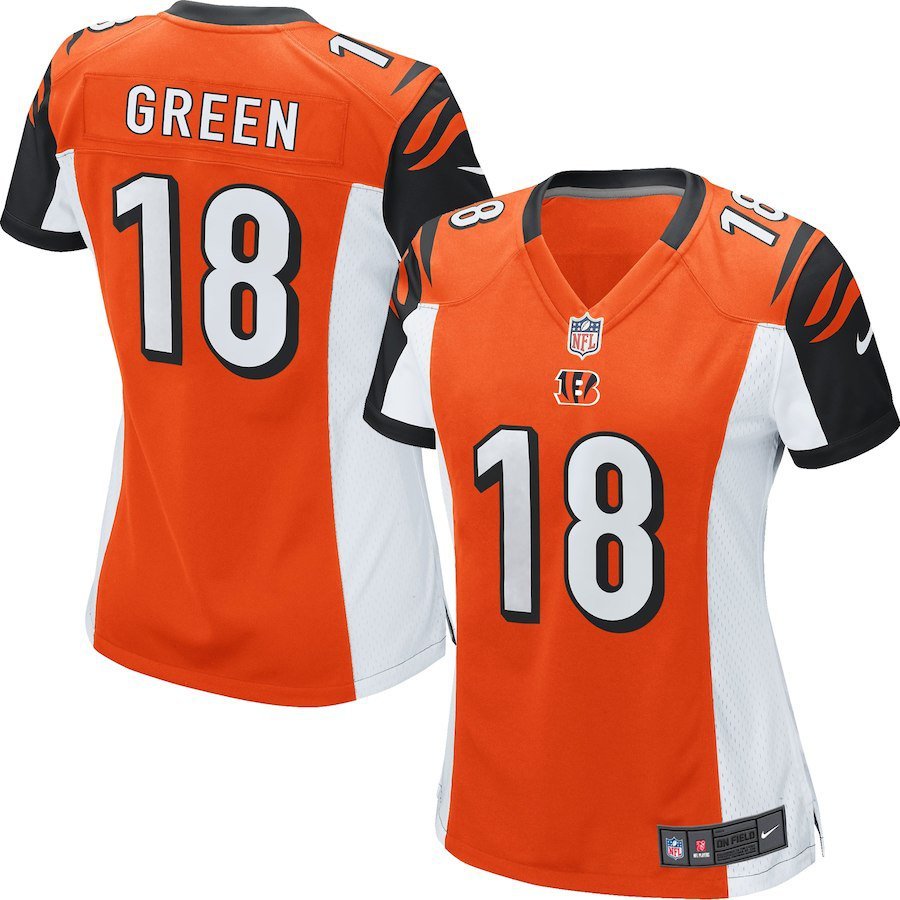 Women's Cincinnati Bengals 18# A.J. Green Orange Stitched Jersey