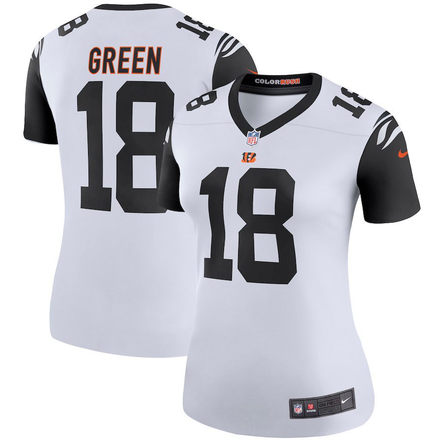 Women's Cincinnati Bengals 18# A.J. Green White Stitched Jersey