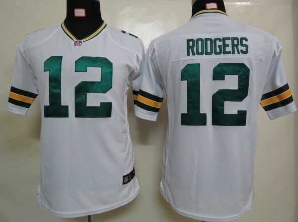Youth Green Bay Packers #12 Aaron Rodgers White Stitched Jersey