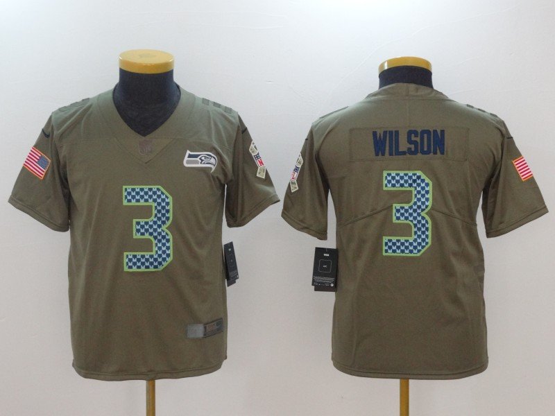 Youth Seattle Seahawks 3# Russell Wilson salute to service Stitched Jersey