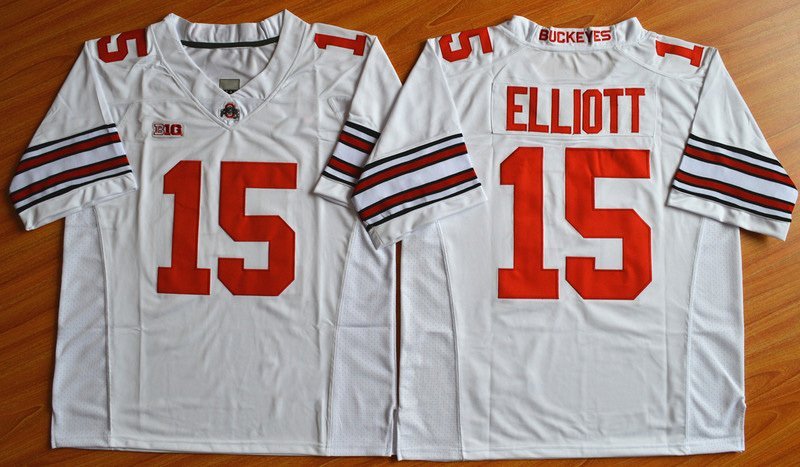 Men's Ohio State Buckeyes 15# Ezekiel Elliott College White Stitched Jersey