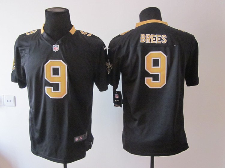 Youth Orleans Saints 9# Drew Brees black kids Stitched Jersey