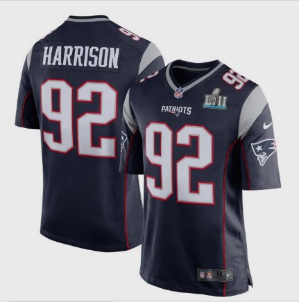 Men's Patriots 92# James Harrison Limited Navy Blue Super Bowl LII Stitched Jersey