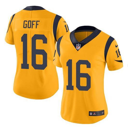Women's Los Angeles Rams #16 Jared Goff Limited Yellow Stitched Jersey