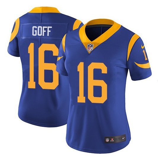 Women's Los Angeles Rams #16 Jared Goff Limited Blue Stitched Jersey