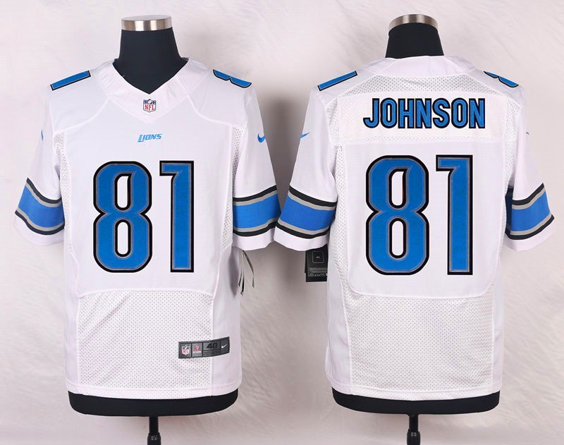 Men's Detroit Lions #81 Calvin Johnson Elite White Stitched Jersey