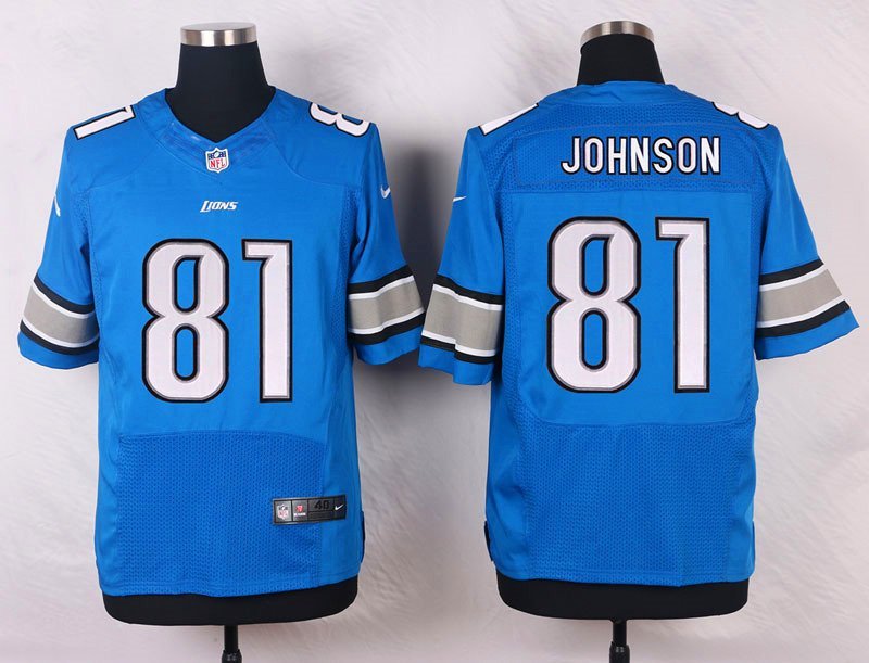 Men's Detroit Lions #81 Calvin Johnson Elite Blue Stitched Jersey