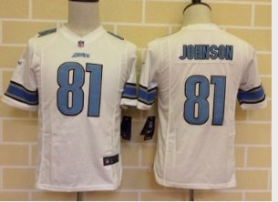 Youth Detroit Lions #81 Calvin Johnson Game White Stitched Jersey