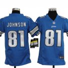 Youth Detroit Lions #81 Calvin Johnson Game Blue Stitched Jersey