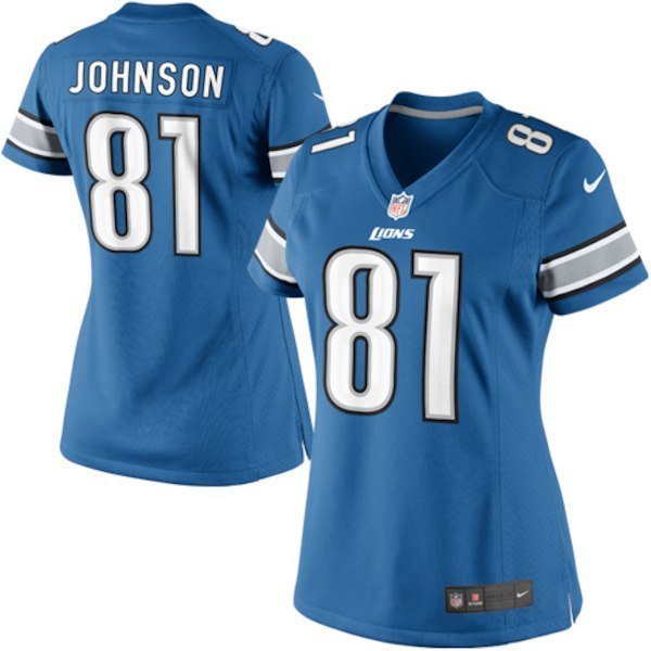 Women's Detroit Lions #81 Calvin Johnson Game Blue Stitched Jersey