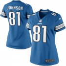 Women's Detroit Lions #81 Calvin Johnson Game Blue Stitched Jersey