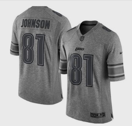 Men's Detroit Lions #81 Calvin Johnson Game Gray Stitched Jersey