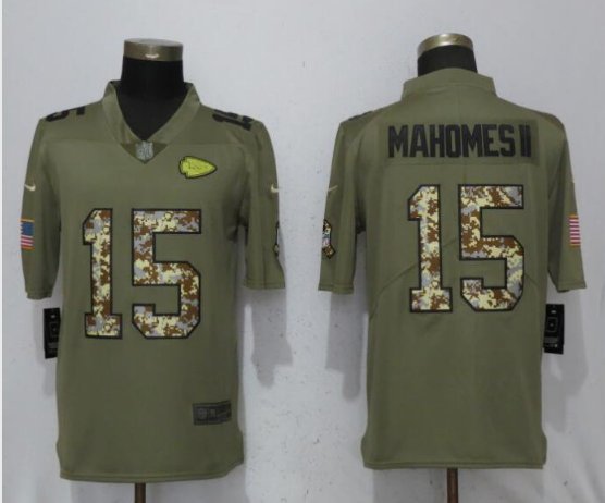 Men's Chiefs 15# Patrick Mahomes II salute to service Stitched Jersey