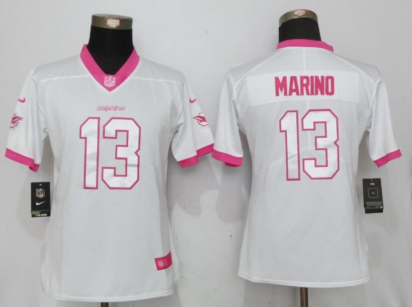 Women's Miami Dolphins 13# Dan Marino White Pink Stitched Jersey