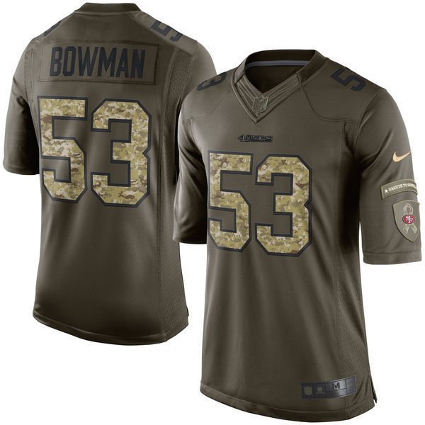 Men's 49ers 53# NaVorro Bowman Olive Camo Stitched Jersey