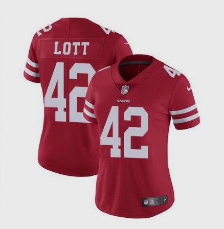 Women's 49ers #42 Ronnie Lott Limited Red Stitched Jersey