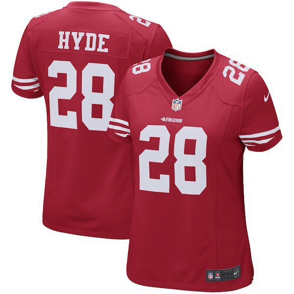 Women's San Francisco 49ers 28# Carlos Hyde Game Red Stitched Jersey