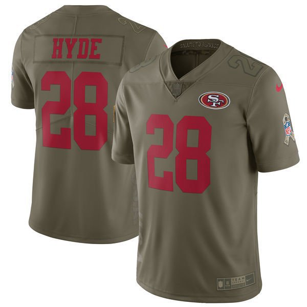 Men's San Francisco 49ers 28# Carlos Hyde salute to service Stitched Jersey
