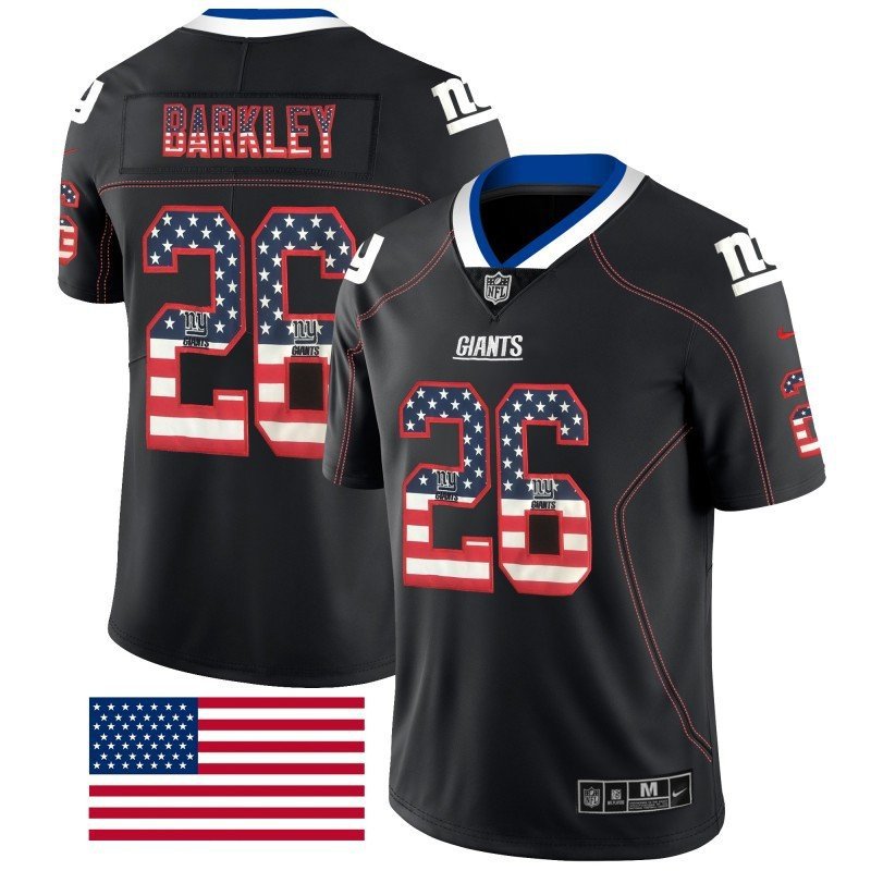 Men's Giants 26# Saquon Barkley Black shadow USA Flag Stitched Jersey