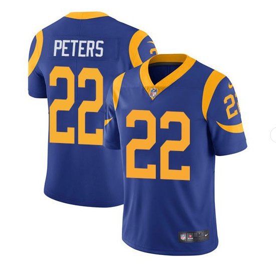 Men's Los Angeles Rams 22 Marcus Peters Limited Blue Stitched Jersey